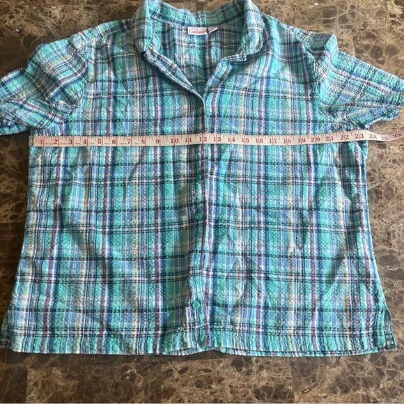 Cappagallo short sleeve button top womens XL blue plaid cotton y2k - Picture 3 of 14